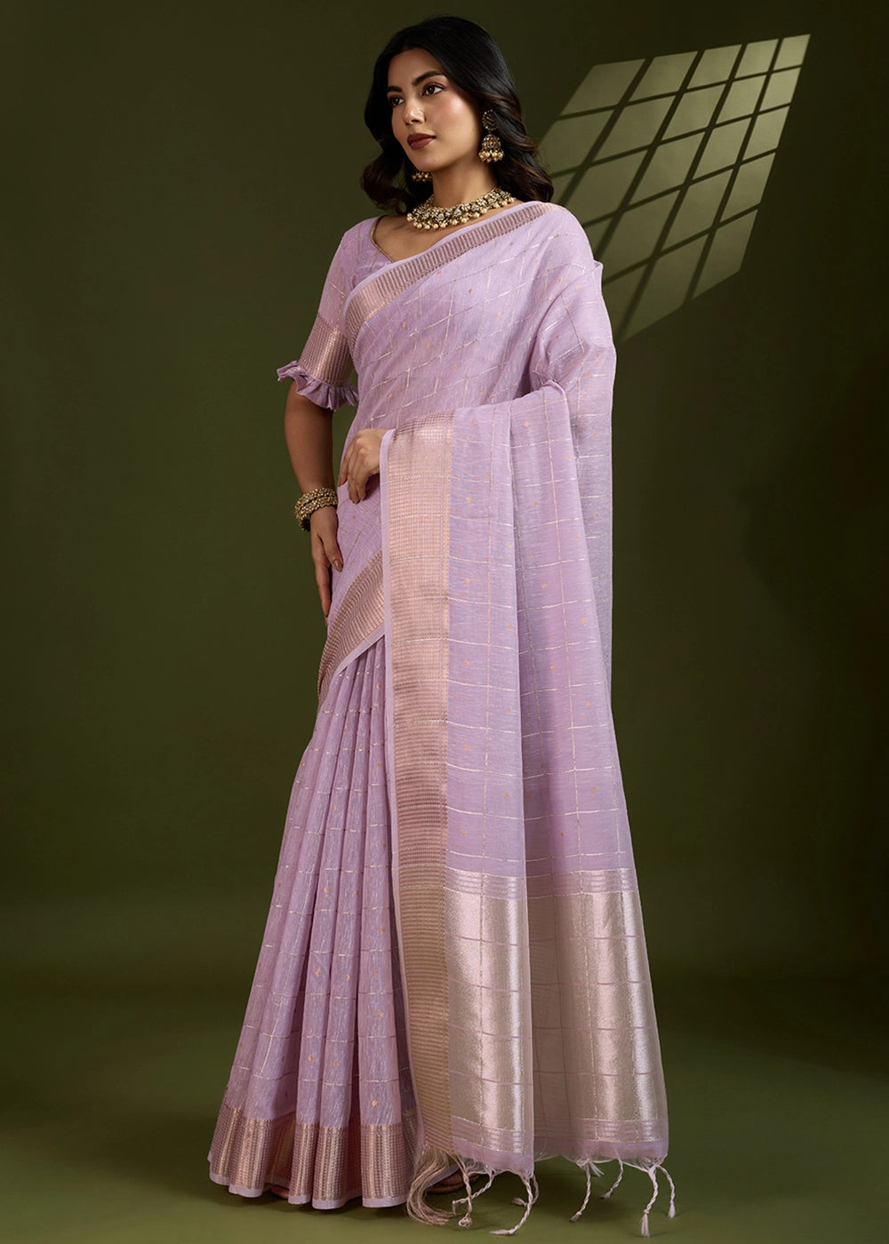 Pastel Purple Soft Silk Saree with All Over Zari Woven Patterns