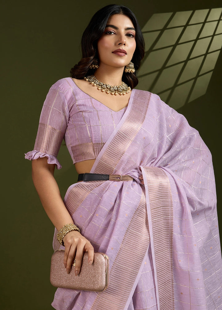 Pastel Purple Soft Silk Saree with All Over Zari Woven Patterns