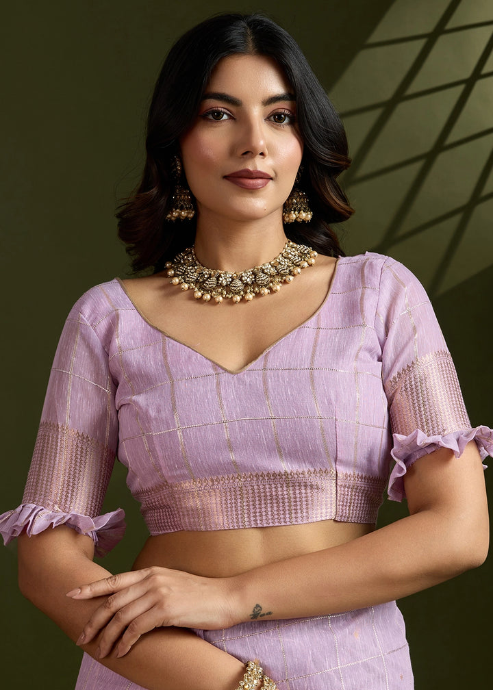 Pastel Purple Soft Silk Saree with All Over Zari Woven Patterns