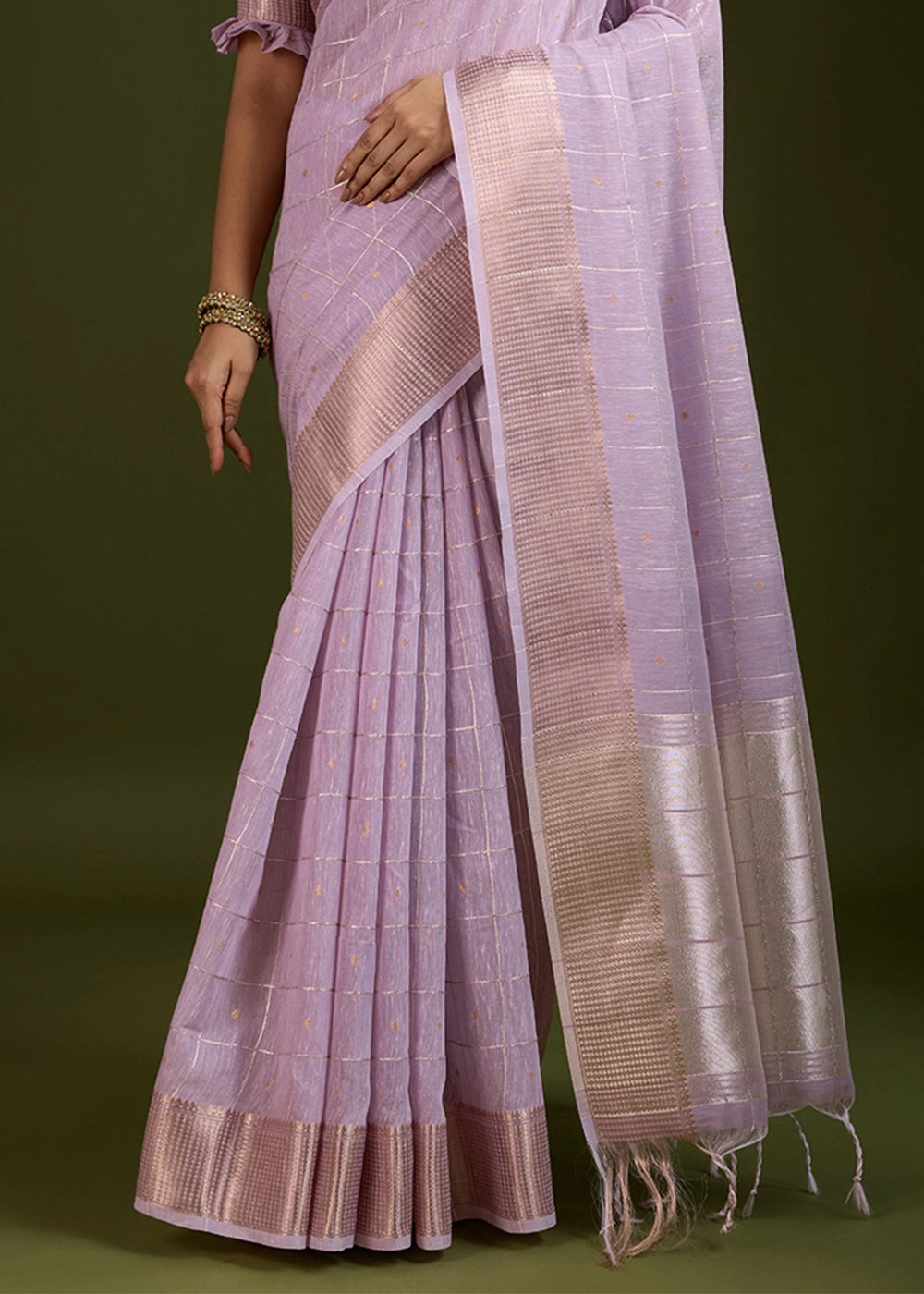 Pastel Purple Soft Silk Saree with All Over Zari Woven Patterns