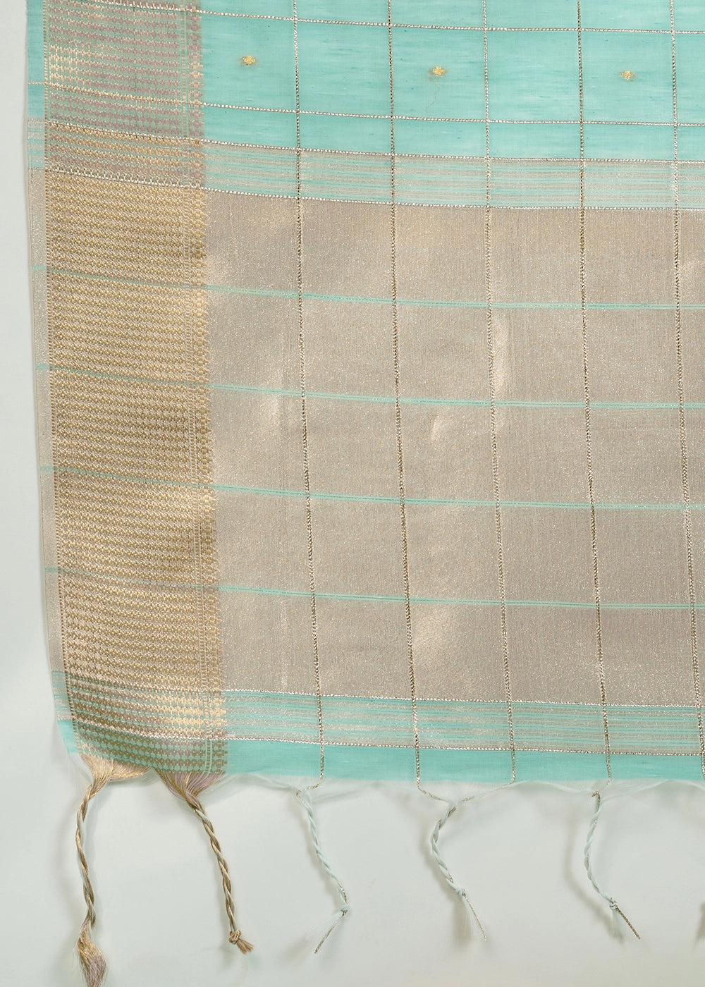 Sea Green Soft Silk Saree with All Over Zari Woven Patterns