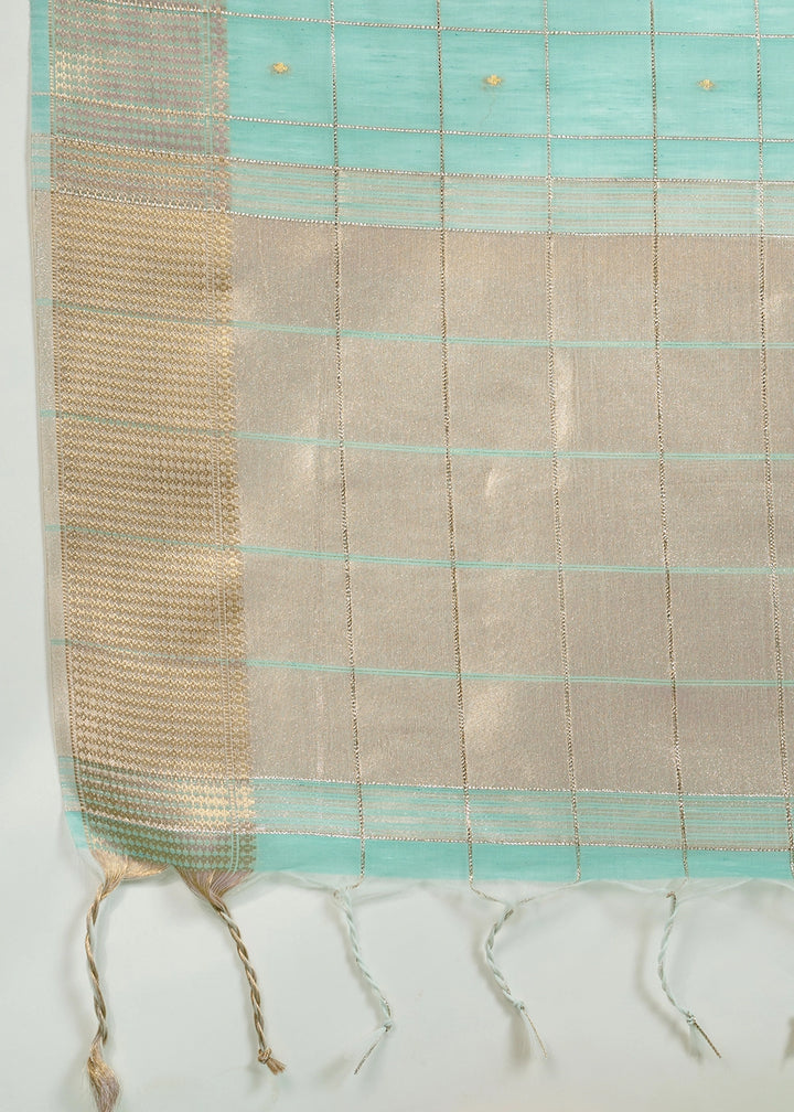 Sea Green Soft Silk Saree with All Over Zari Woven Patterns