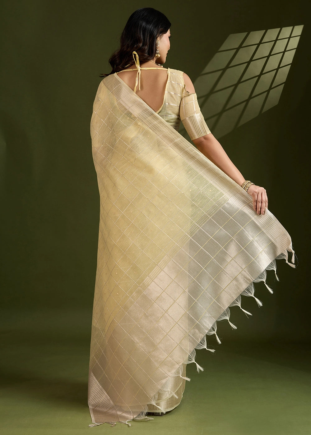 Blonde Yellow Soft Silk Saree with All Over Zari Woven Patterns