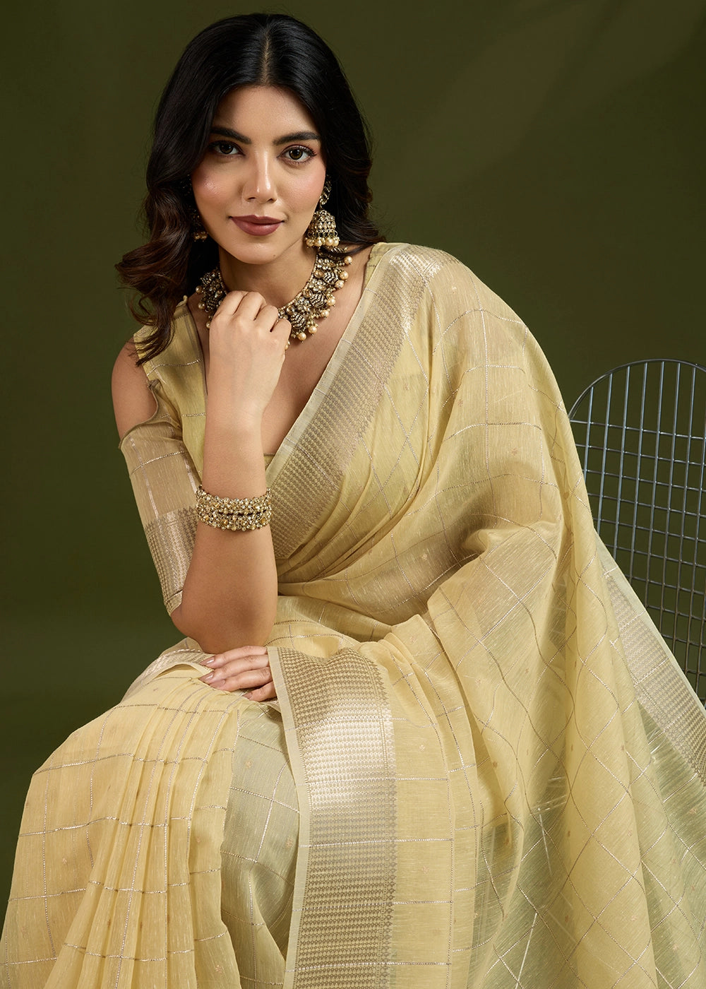 Blonde Yellow Soft Silk Saree with All Over Zari Woven Patterns