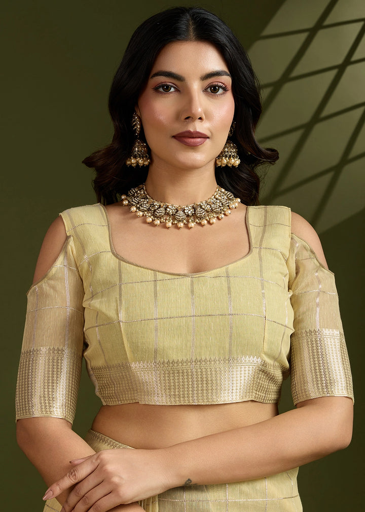 Blonde Yellow Soft Silk Saree with All Over Zari Woven Patterns