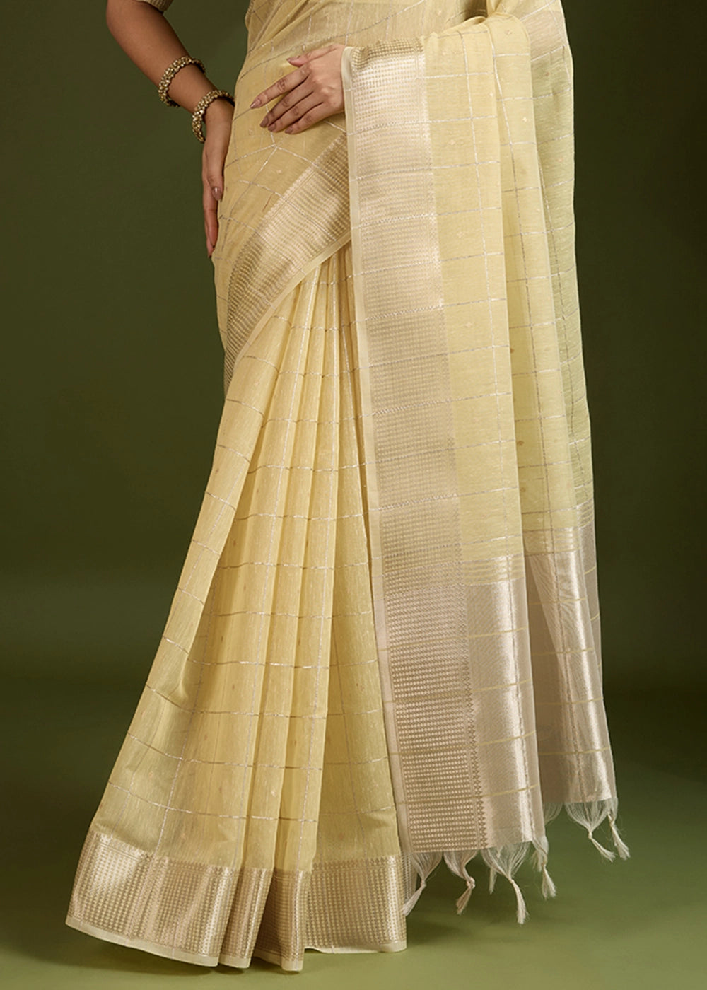 Blonde Yellow Soft Silk Saree with All Over Zari Woven Patterns