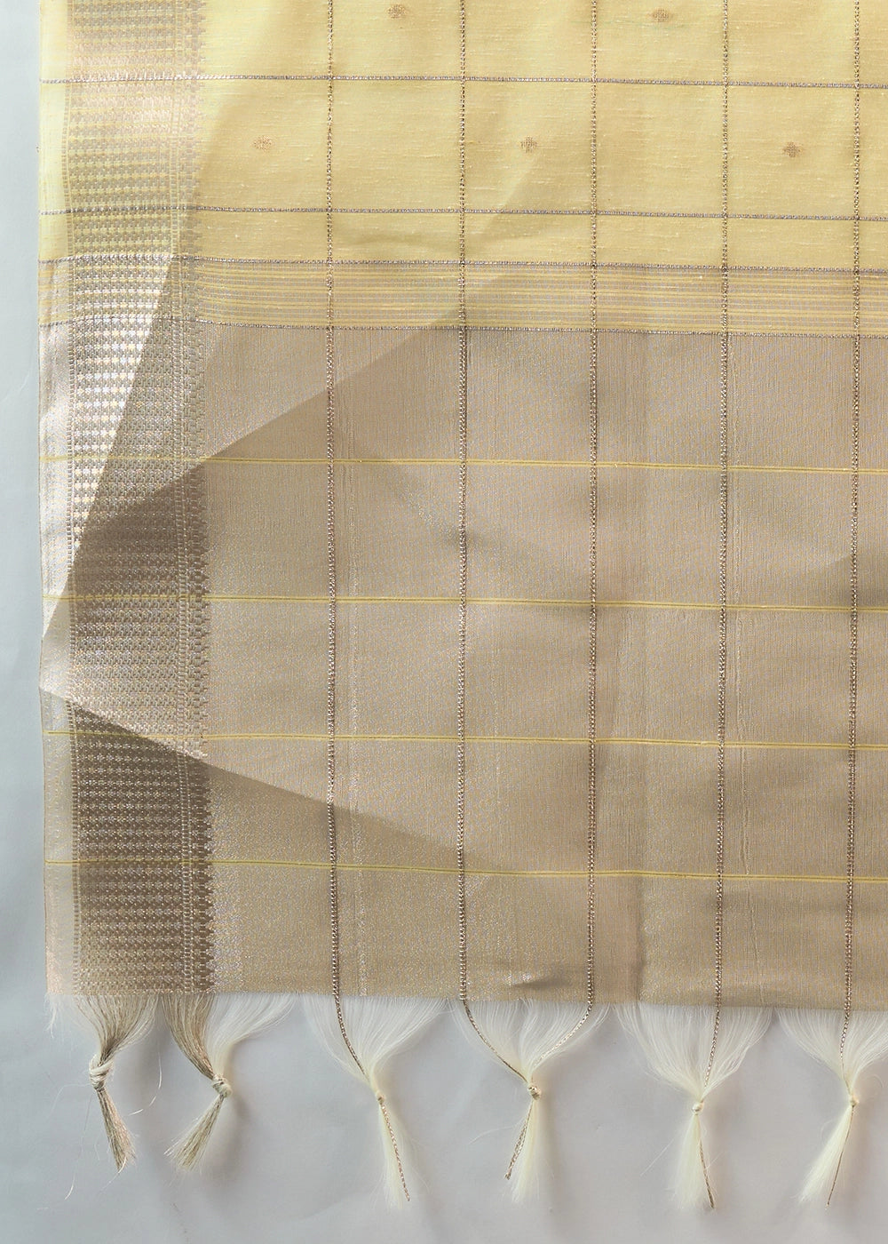 Blonde Yellow Soft Silk Saree with All Over Zari Woven Patterns