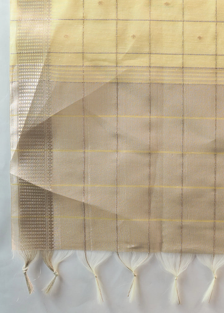 Blonde Yellow Soft Silk Saree with All Over Zari Woven Patterns