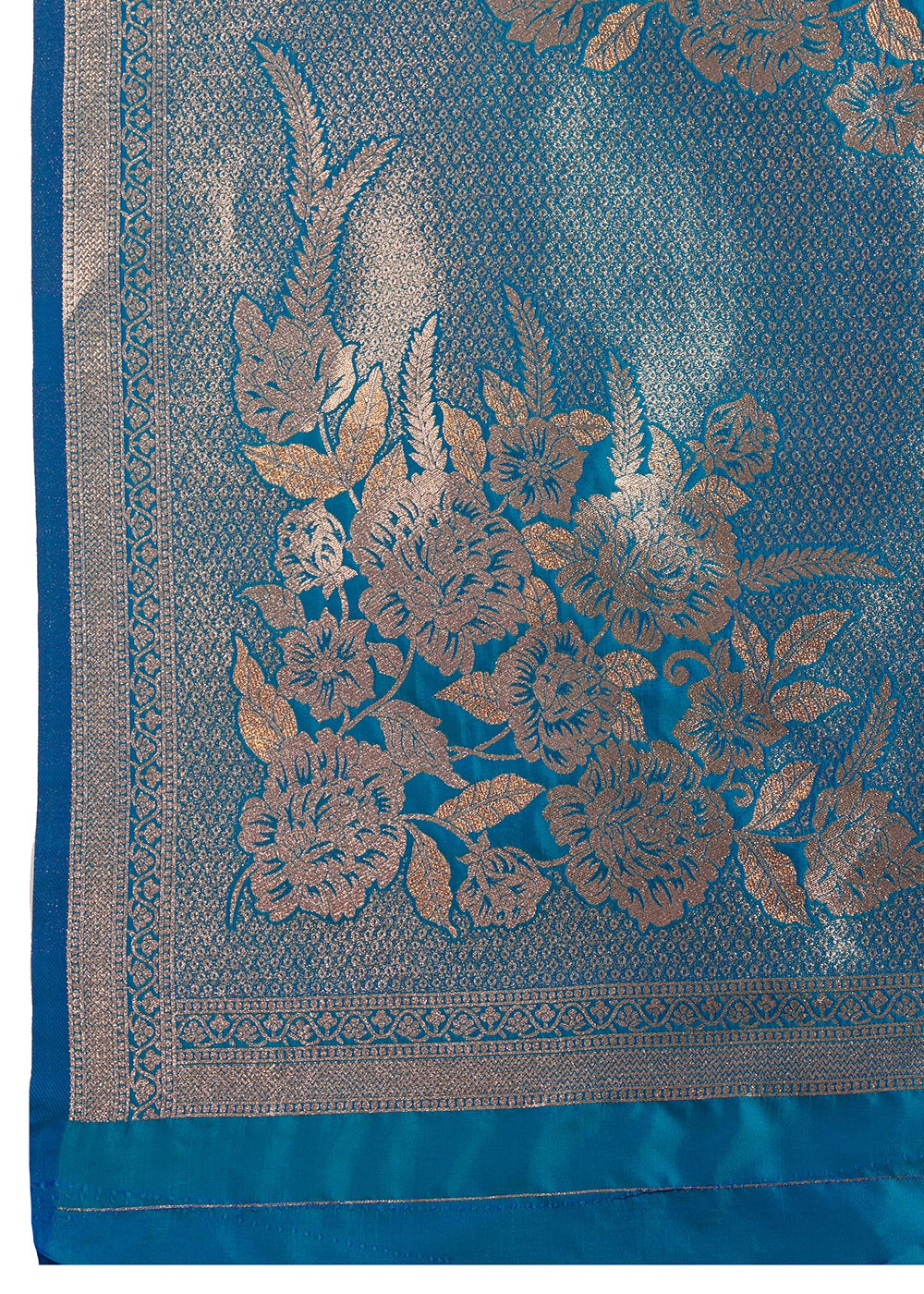 Cerulean Blue Banarasi Silk Saree Embellished with Zari Woven Buttas