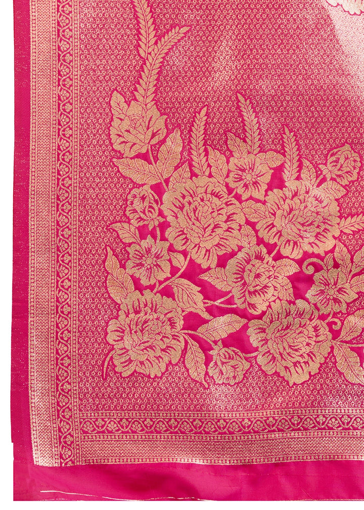 Cerise Pink Banarasi Silk Saree Embellished with Zari Woven Buttas