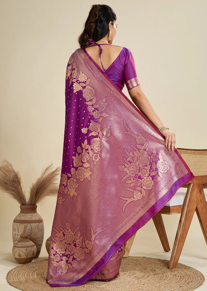 Violet Purple Banarasi Silk Saree Embellished with Zari Woven Buttas