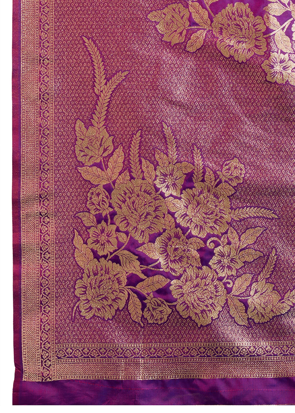 Violet Purple Banarasi Silk Saree Embellished with Zari Woven Buttas