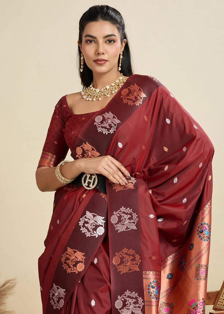 Chocolate Brown Banarasi Silk Saree with Intricate Zari & Paithani Pallu Work