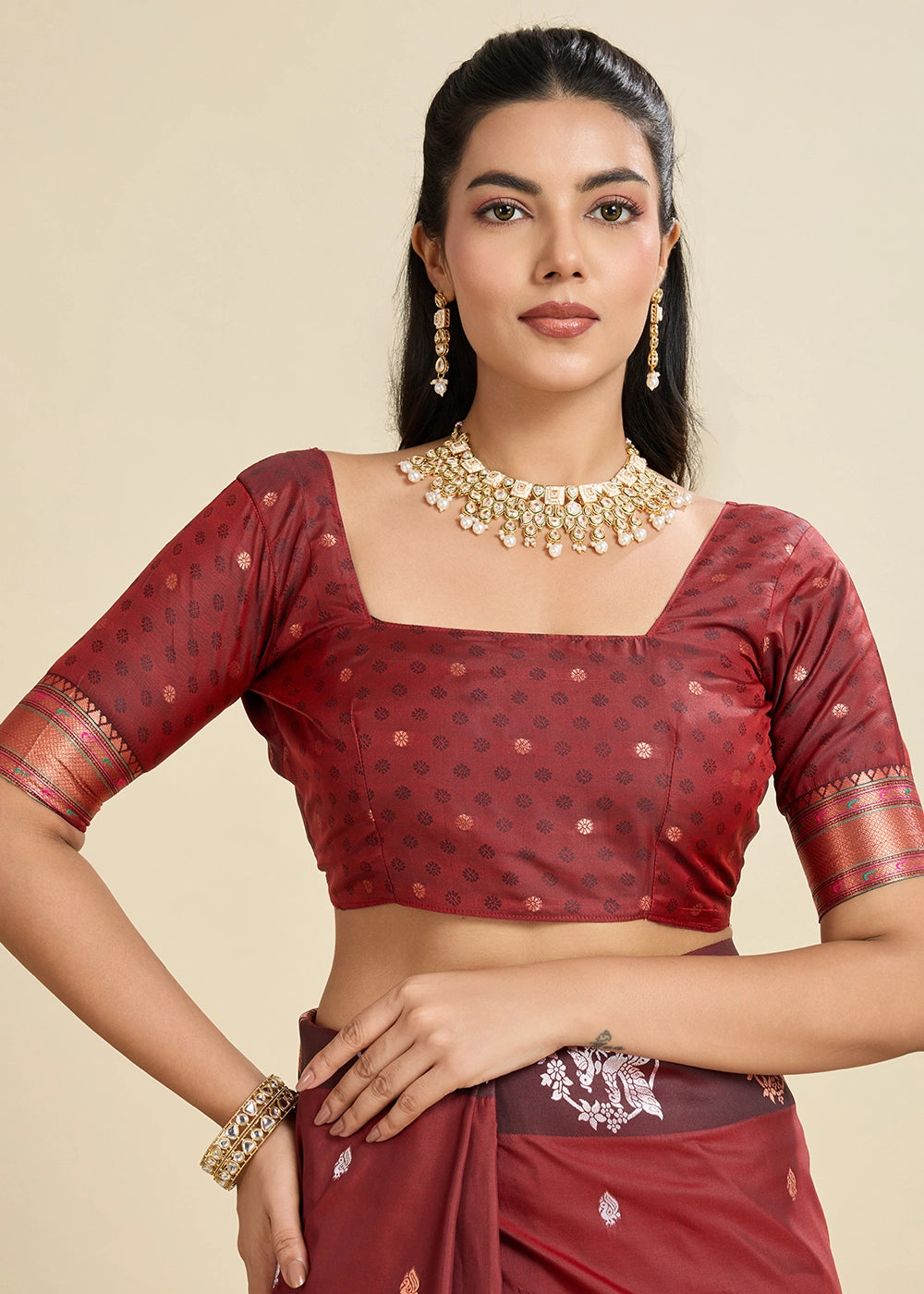 Chocolate Brown Banarasi Silk Saree with Intricate Zari & Paithani Pallu Work