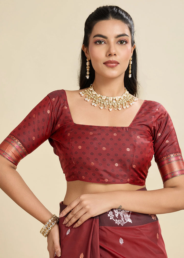 Chocolate Brown Banarasi Silk Saree with Intricate Zari & Paithani Pallu Work