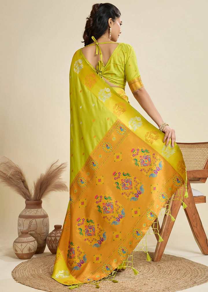 Volt Green Banarasi Silk Saree with Intricate Zari & Paithani Pallu Work