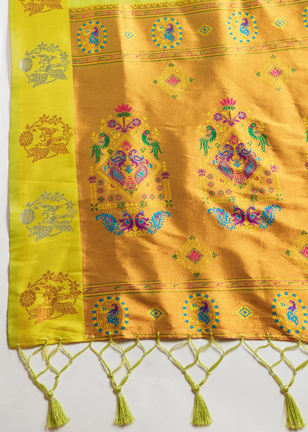 Volt Green Banarasi Silk Saree with Intricate Zari & Paithani Pallu Work