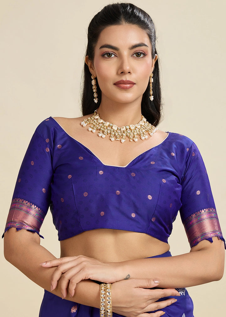 Admiral Blue Banarasi Silk Saree with Intricate Zari & Paithani Pallu Work