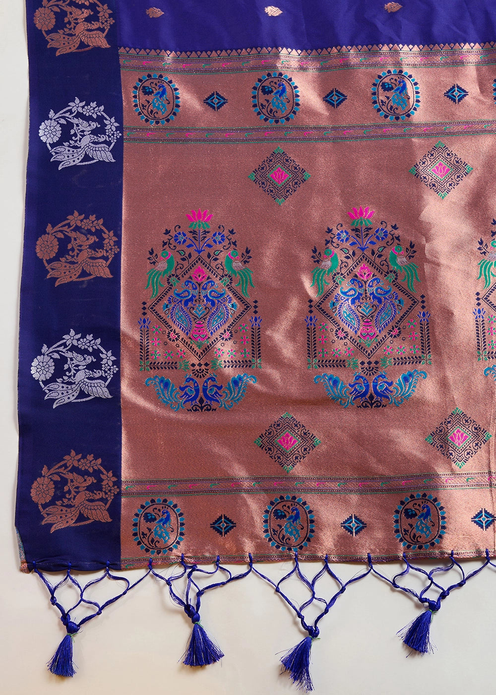 Admiral Blue Banarasi Silk Saree with Intricate Zari & Paithani Pallu Work