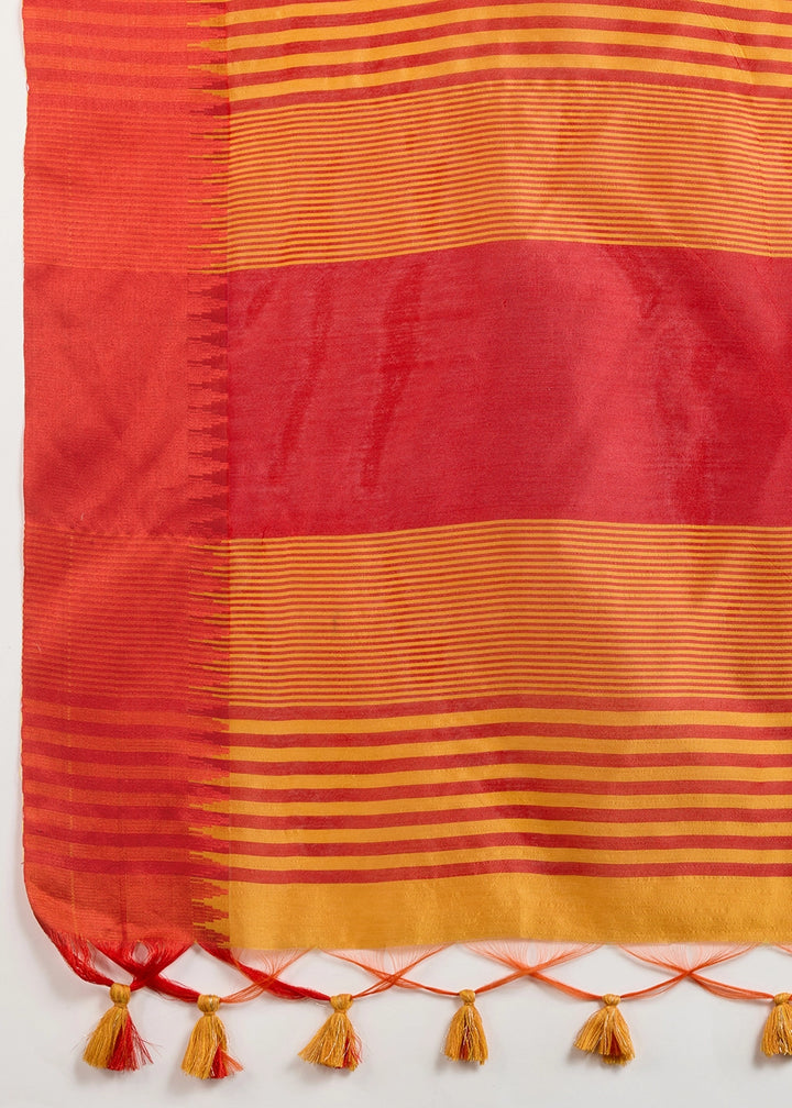 Mustard Yellow Raw Silk Saree Adorned with Temple Style Border