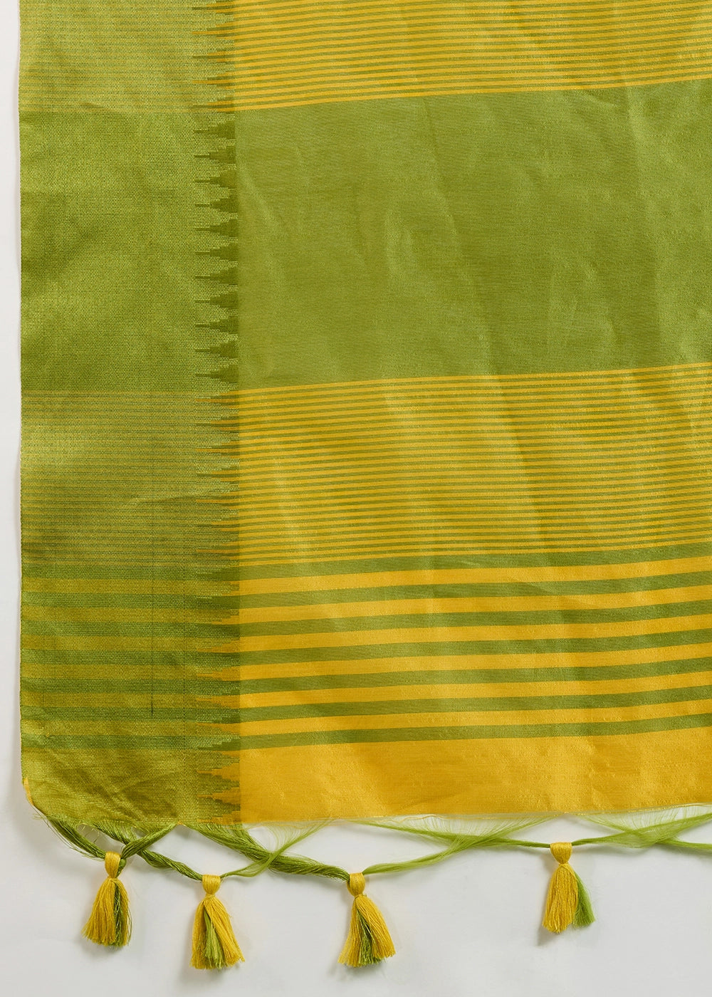 Canary Yellow Raw Silk Saree Adorned with Temple Style Border