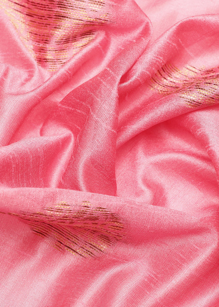 Brink Pink Raw Silk Saree with Intricate Woven Butti and Artistic Pallu