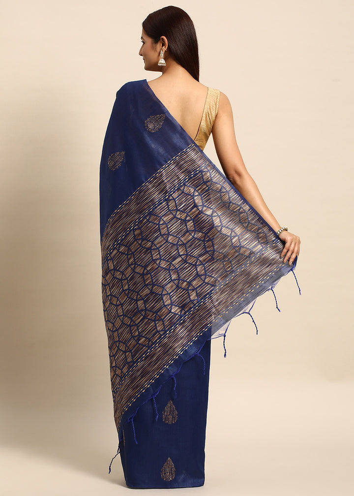 Berry Blue Raw Silk Saree with Intricate Woven Butti and Artistic Pallu