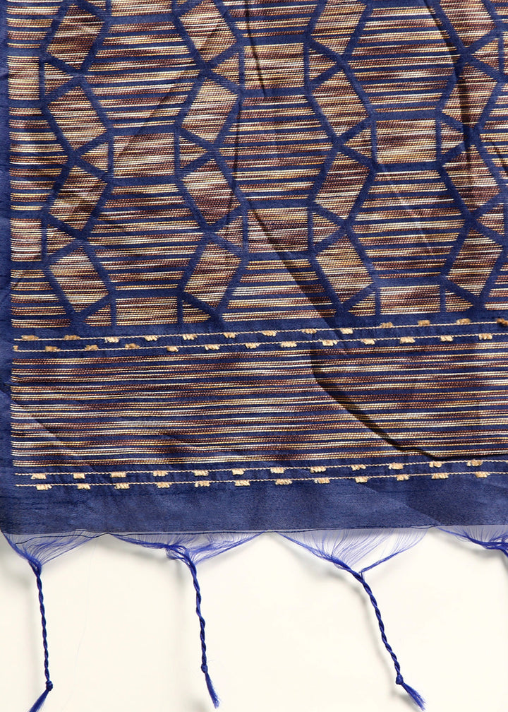 Berry Blue Raw Silk Saree with Intricate Woven Butti and Artistic Pallu