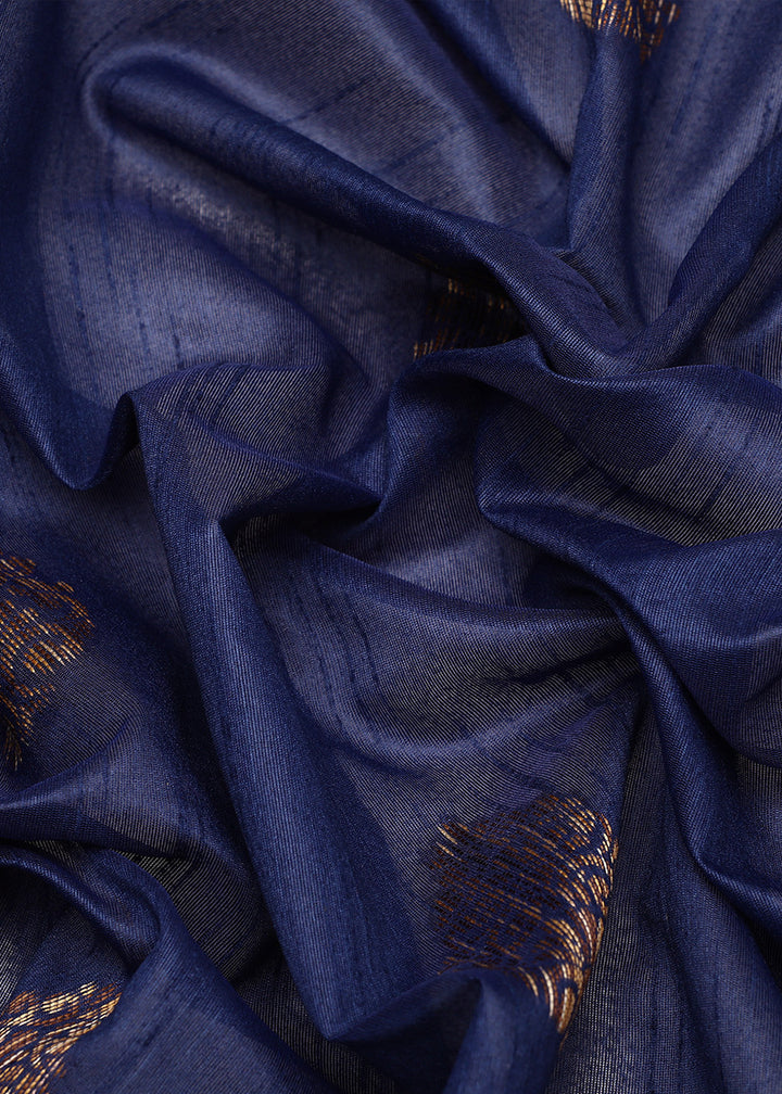 Berry Blue Raw Silk Saree with Intricate Woven Butti and Artistic Pallu