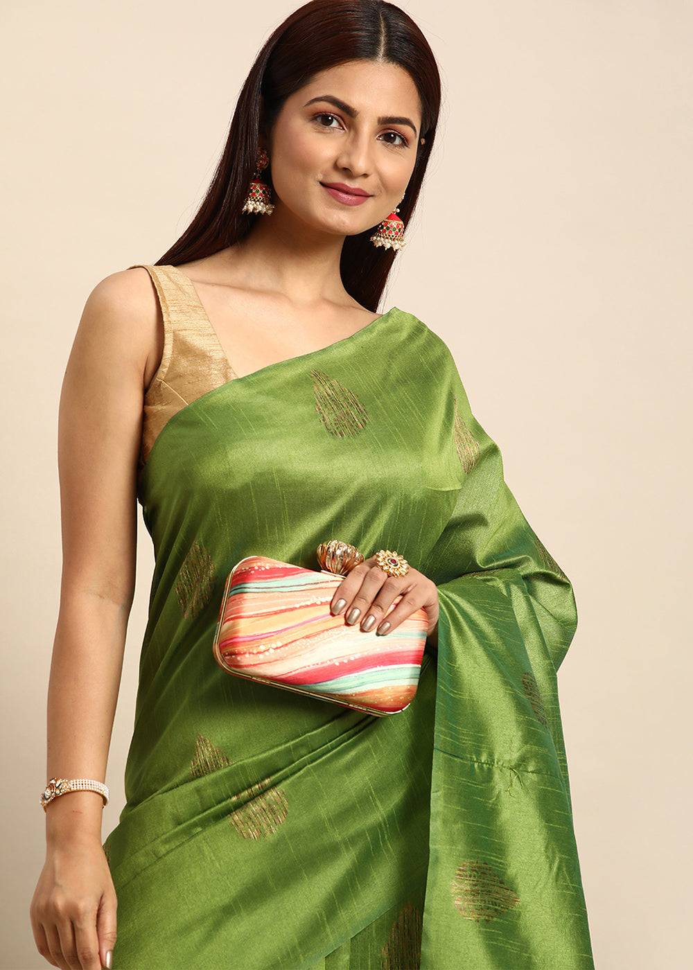 Kelly Green Raw Silk Saree with Intricate Woven Butti and Artistic Pallu