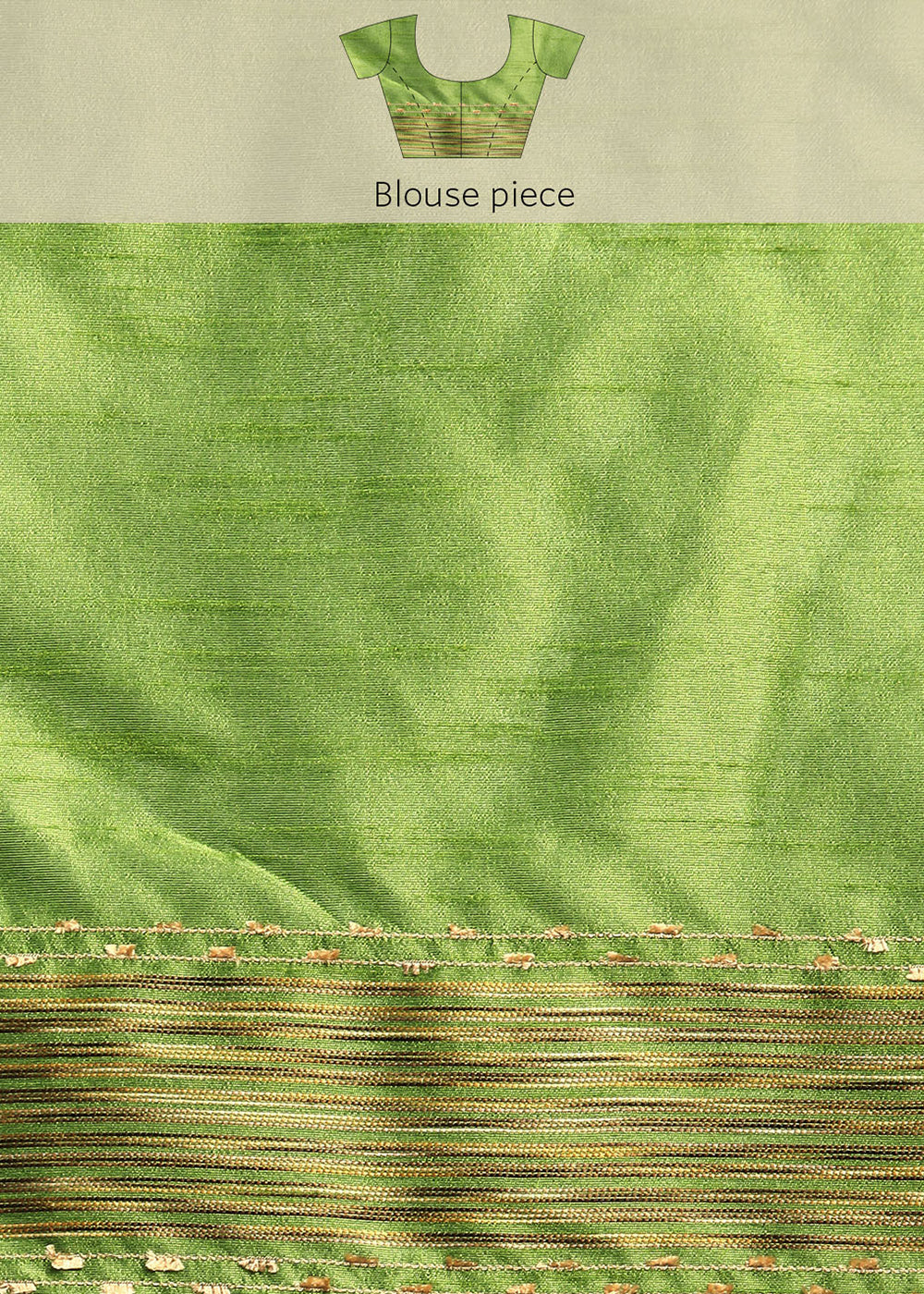 Kelly Green Raw Silk Saree with Intricate Woven Butti and Artistic Pallu