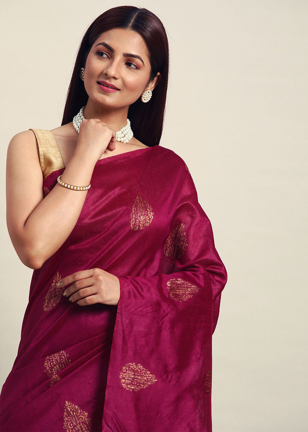 Jam Purple Raw Silk Saree with Intricate Woven Butti and Artistic Pallu