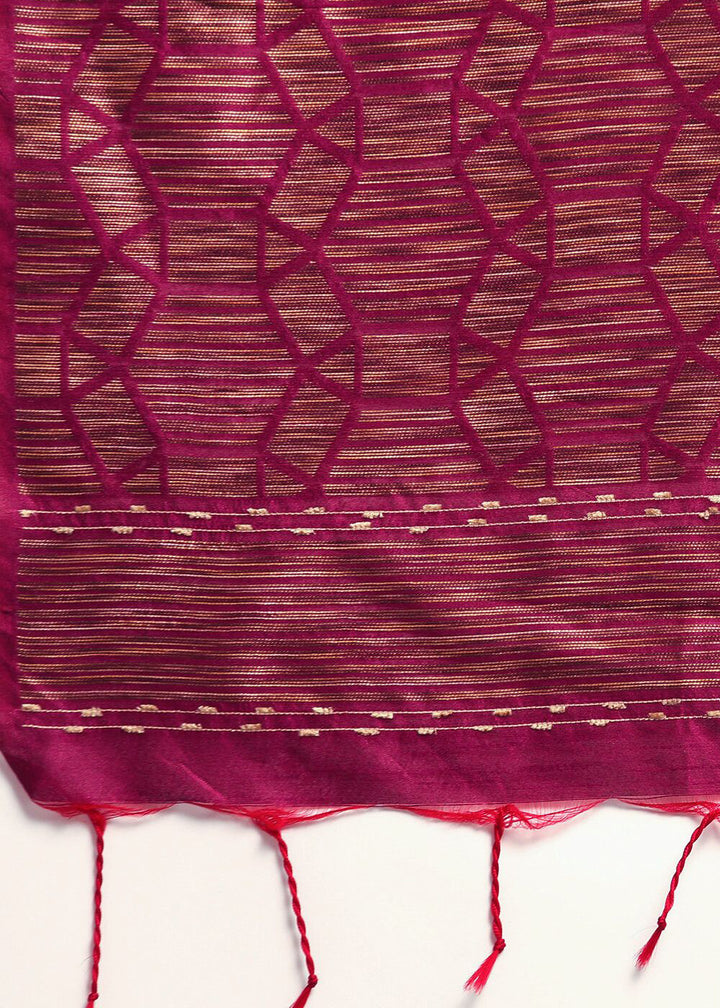 Jam Purple Raw Silk Saree with Intricate Woven Butti and Artistic Pallu