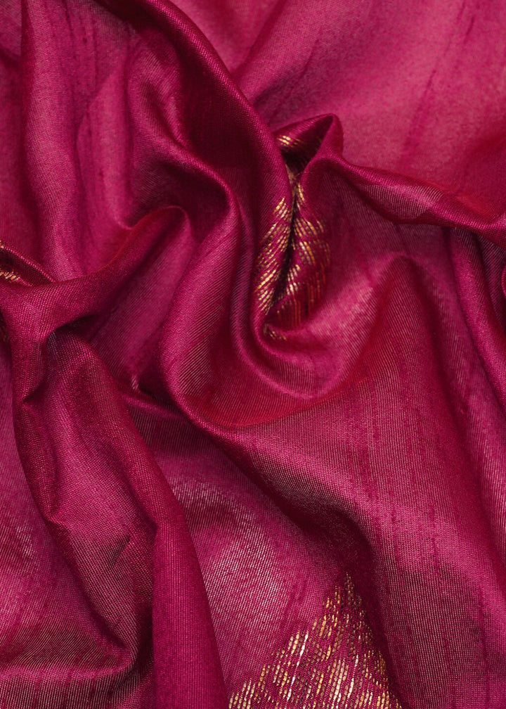 Jam Purple Raw Silk Saree with Intricate Woven Butti and Artistic Pallu