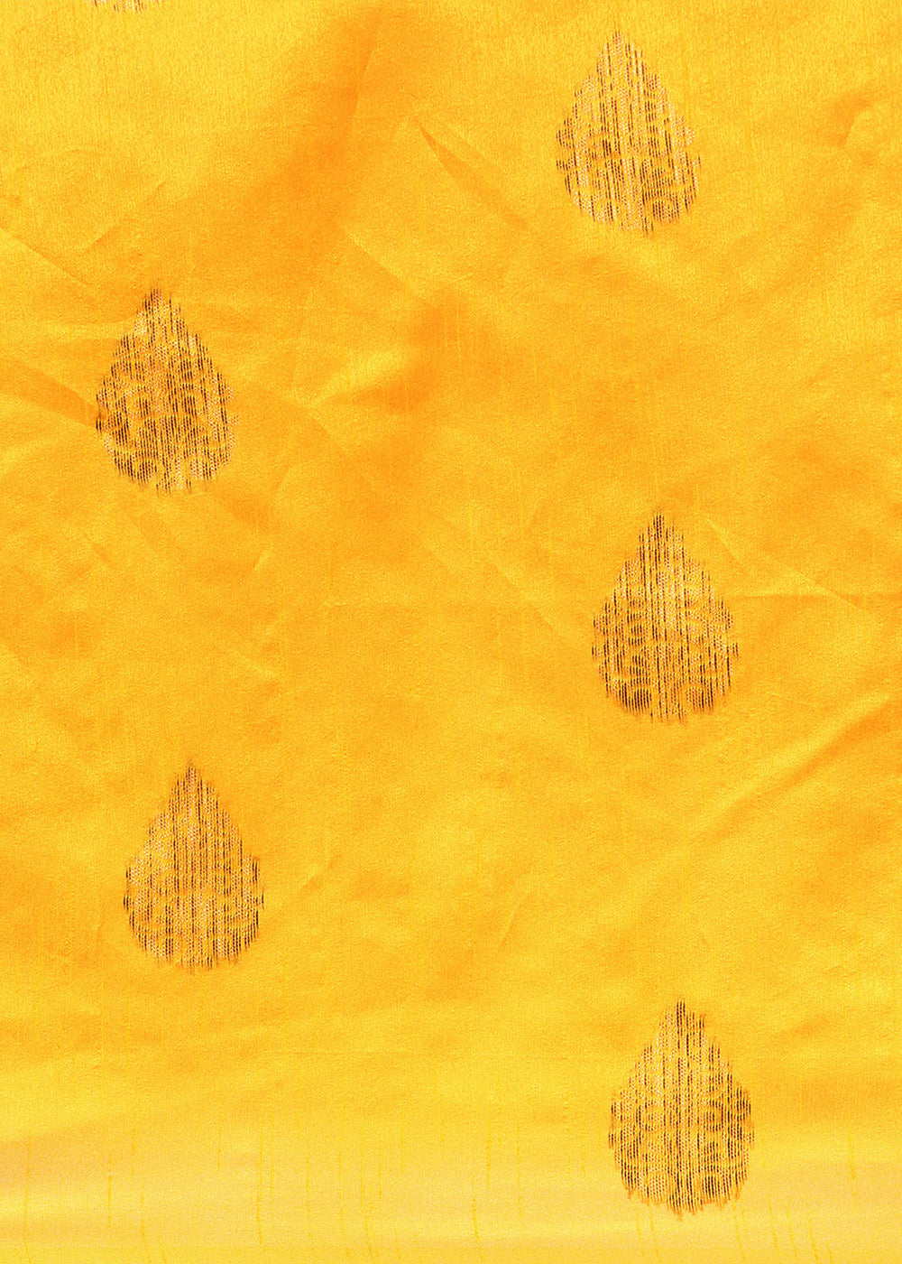 Saffron Yellow Raw Silk Saree with Intricate Woven Butti and Artistic Pallu