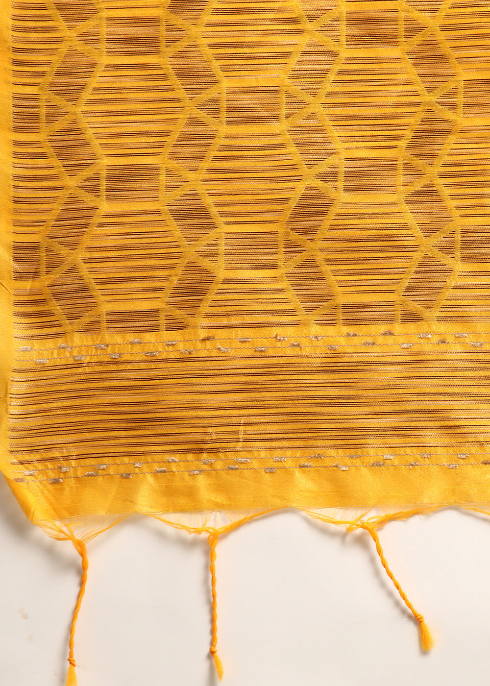 Saffron Yellow Raw Silk Saree with Intricate Woven Butti and Artistic Pallu