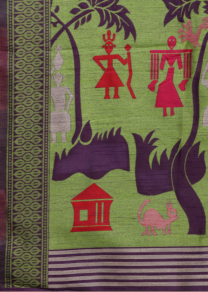 True Purple Raw Silk Saree Featuring Kalamkari Artwork