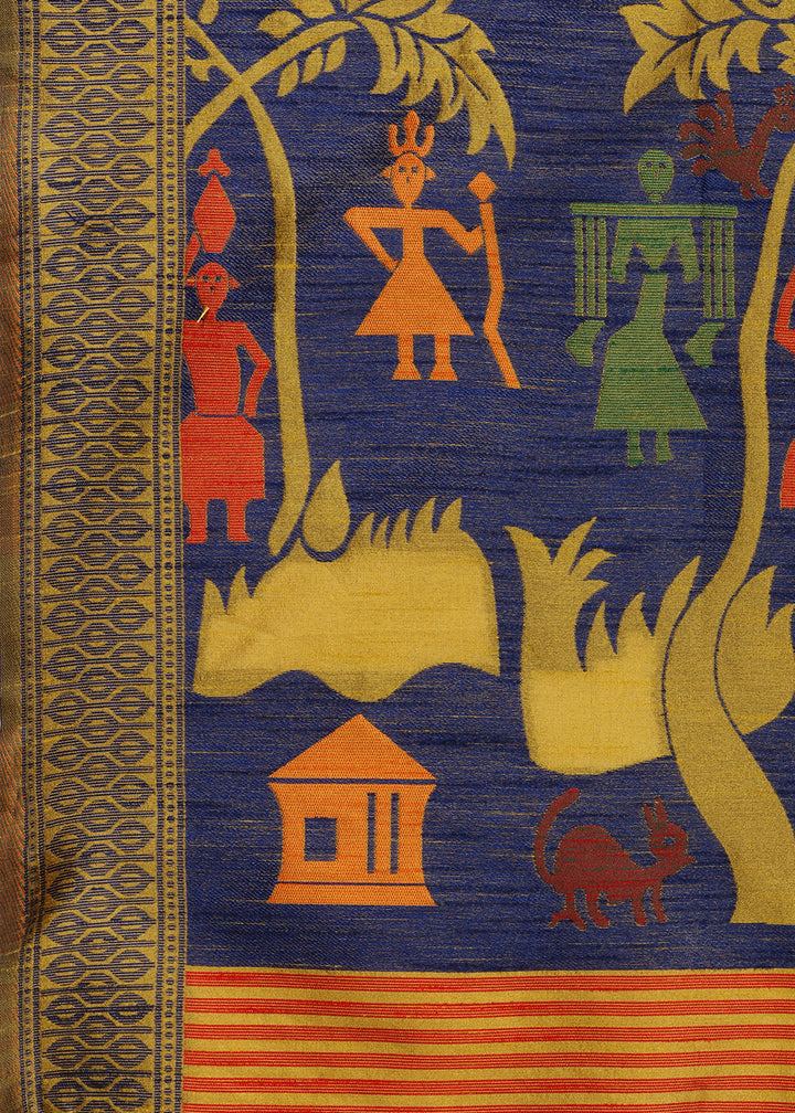 Mustard Yellow Raw Silk Saree Featuring Kalamkari Artwork