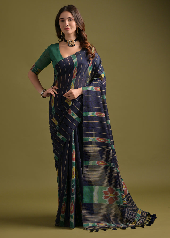 Berry Blue Cotton Ikkat Saree – Soft, Stylish, and Summer-Friendly