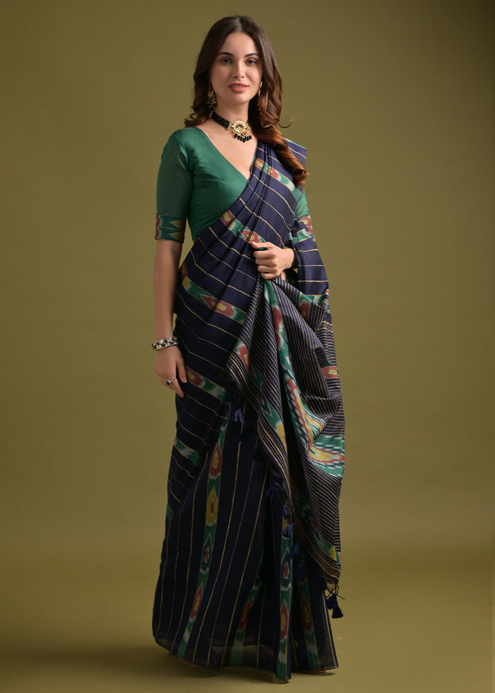 Berry Blue Cotton Ikkat Saree – Soft, Stylish, and Summer-Friendly