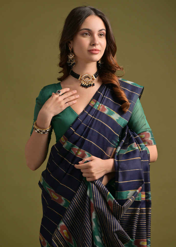 Berry Blue Cotton Ikkat Saree – Soft, Stylish, and Summer-Friendly