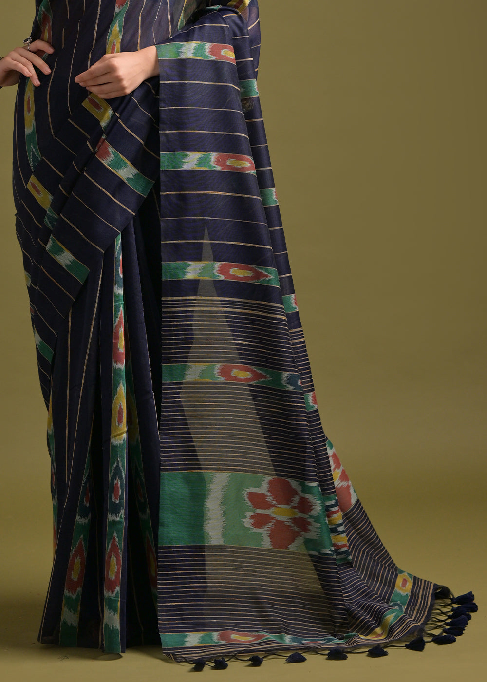 Berry Blue Cotton Ikkat Saree – Soft, Stylish, and Summer-Friendly