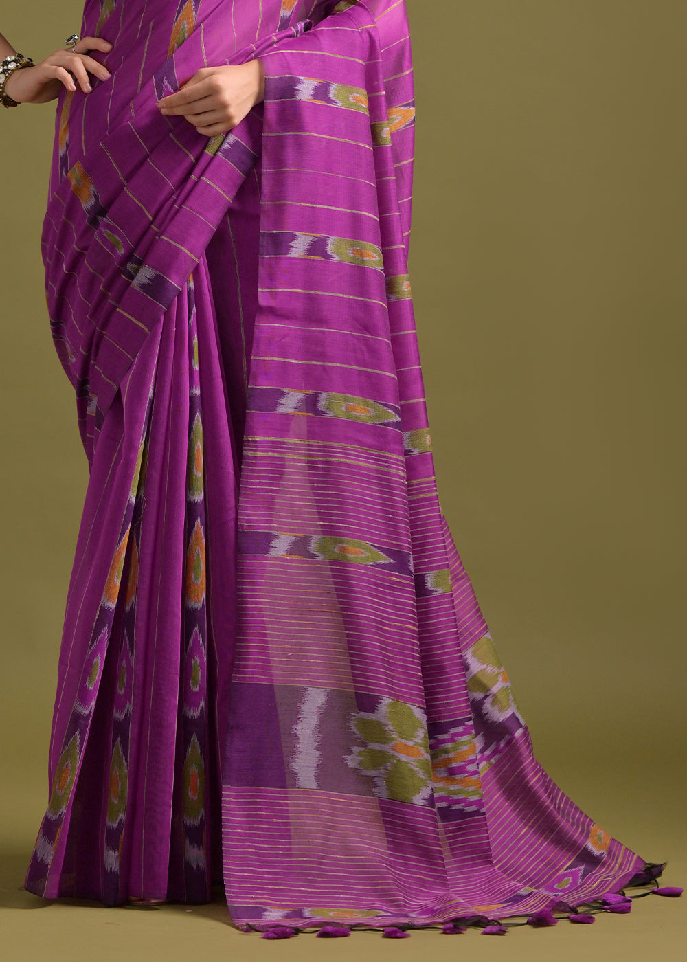 Royal Purple Pink Cotton Ikkat Saree – Soft, Stylish, and Summer-Friendly