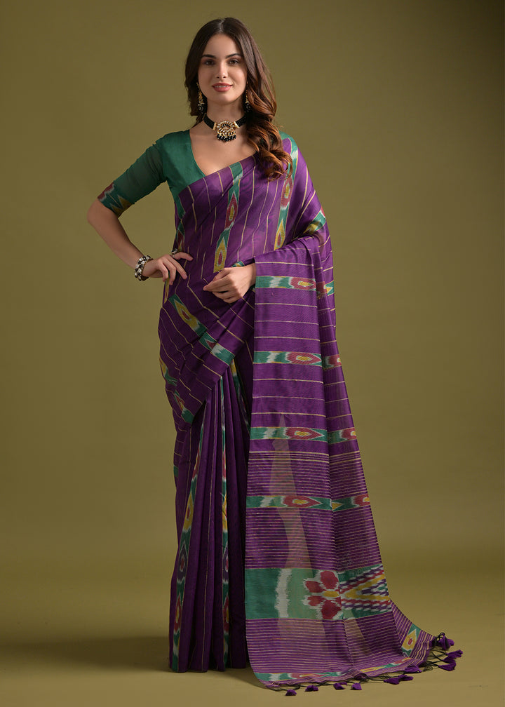 Indigo Purple Cotton Ikkat Saree – Soft, Stylish, and Summer-Friendly