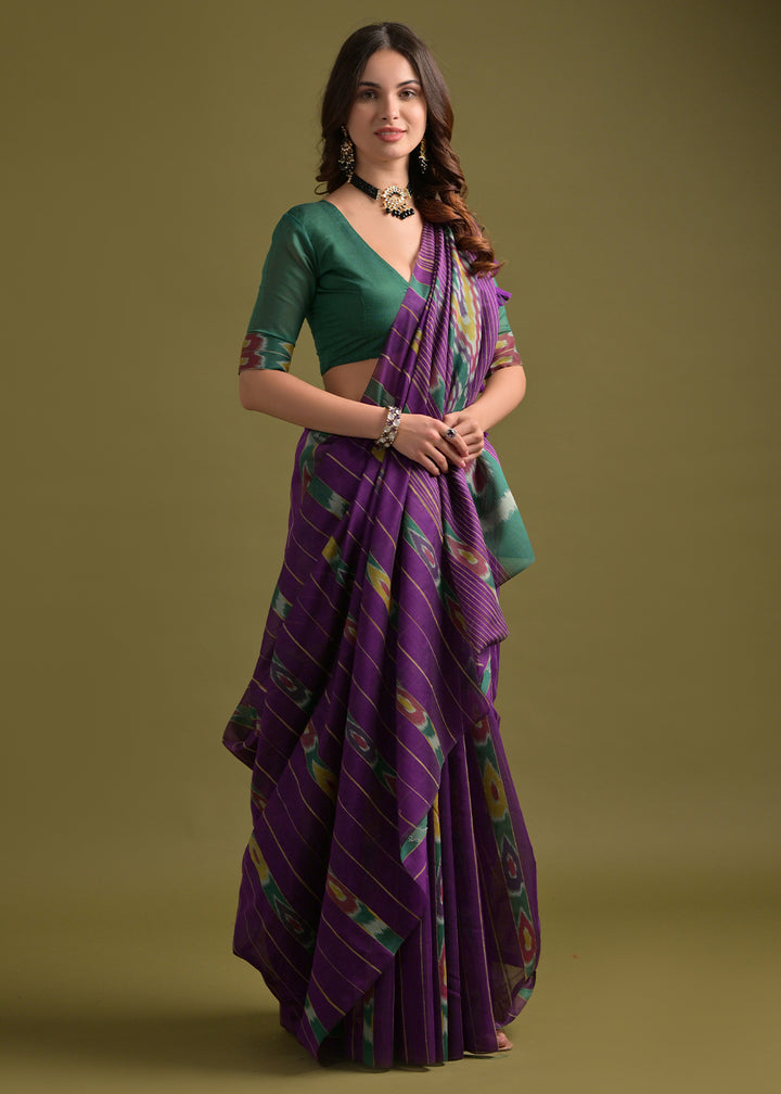 Indigo Purple Cotton Ikkat Saree – Soft, Stylish, and Summer-Friendly