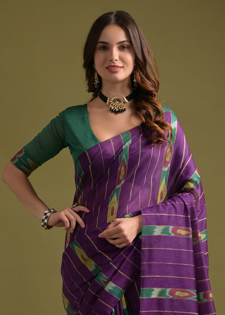 Indigo Purple Cotton Ikkat Saree – Soft, Stylish, and Summer-Friendly