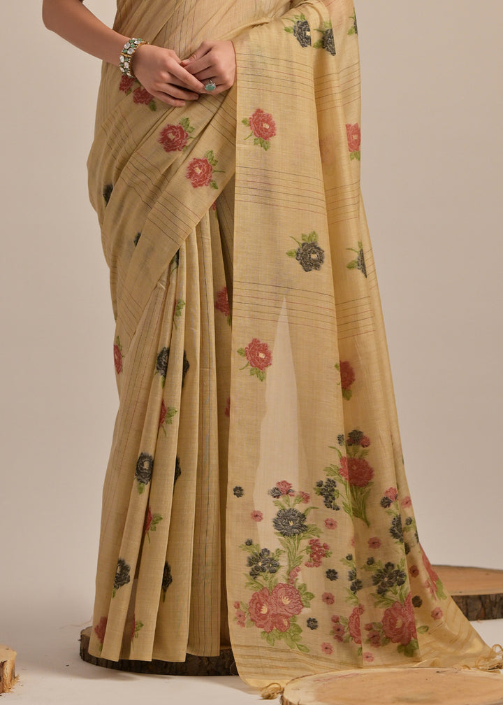 Chiku Brown Thread Woven Muga Cotton Saree for Breezy Summers