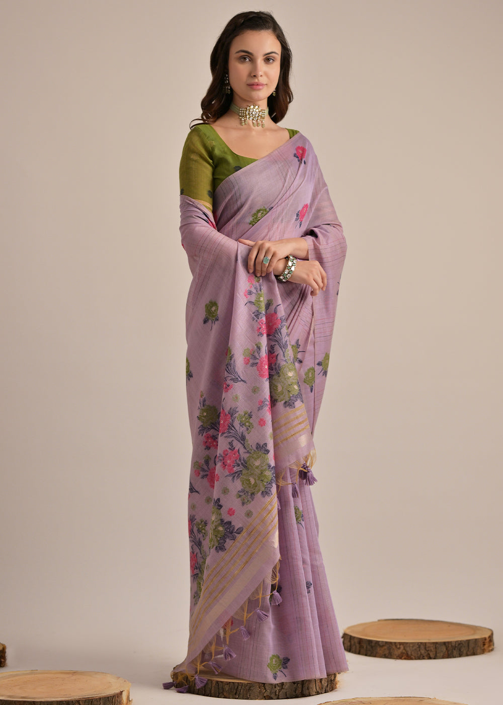 Periwinkle Purple Thread Woven Muga Cotton Saree for Breezy Summers