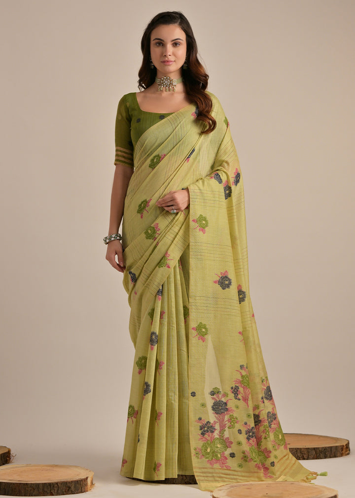 Pista Green Thread Woven Muga Cotton Saree for Breezy Summers