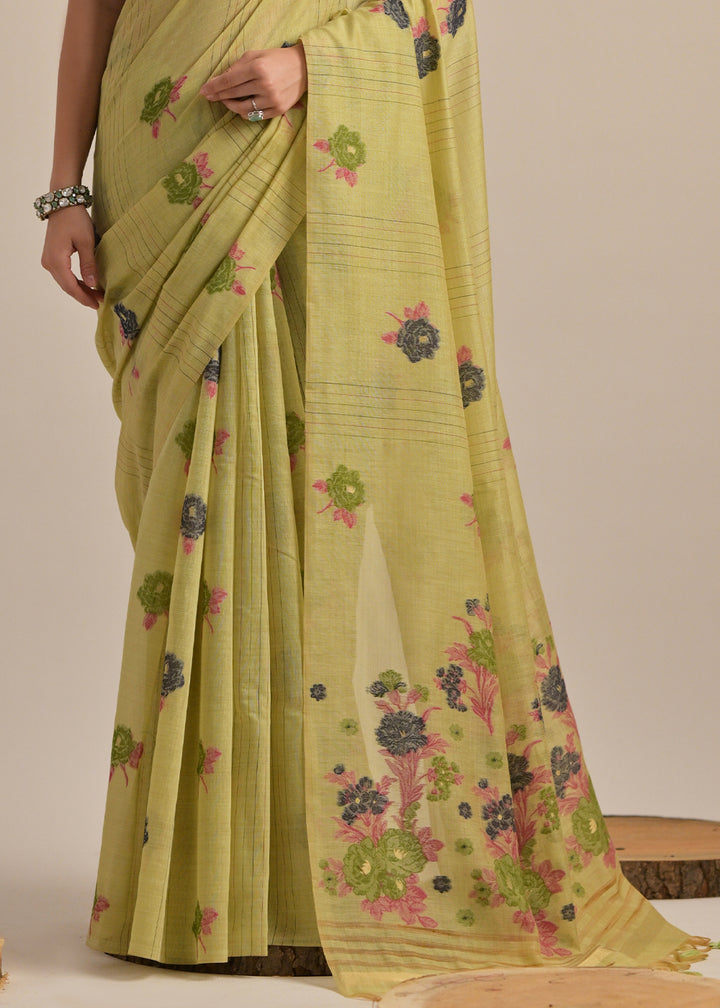 Pista Green Thread Woven Muga Cotton Saree for Breezy Summers